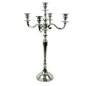 Candelabros polido espelho 5 braços para decoração de casamento e decoração da igreja disponível a preço barato e atacado