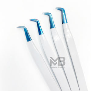 65 Degree Volume <b>Light</b> Gray Color Coated Plain Grip Eyelash Extension Tweezers Japanese Stainless Steel Blue <b>Plasma</b> Tips - Product Image 4