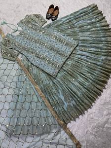 Etnik hint pakistanlı Lehenga & Dupatta seti Georgette dizisi ile çalışmak tam dikiş parti toptan fiyata elbise giymek - Product Image 6