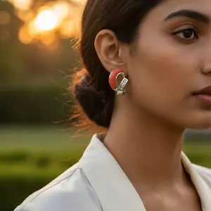 Boucles d'oreilles en argent corail pour tous les jours avec zircone cubique, bijoux élégants en cristal - Product Image 2