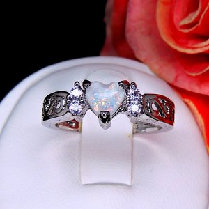 Anillo de piedra de ópalo de diseño elegante en forma de corazón, Plata de Ley 925, compromiso de aniversario de boda para mujer, joyería fina, piedra de diamante - Product Image 5