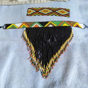 สร้อยคอลูกปัดและต่างหูทำจากเม็ดแก้วทำเองทำจากลูกปัดเมล็ดพันธุ์คุณภาพดีที่สุดสีฟ้าและสีเหลืองอ่อน - Product Image 2