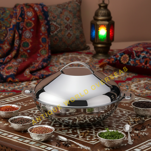 Casserole isotherme en acier inoxydable, finition argentée, durable, antiadhésive, bol de service de 26 cm avec couvercle, cuisine, salle à manger, hôtel - Product Image 1