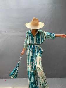 ชุดกิโมโนมัดย้อมด้วยมือ,ชุดเดรสวันหยุดสไตล์ Boho ทรงหลวมพร้อมกระเป๋า - Product Image 5