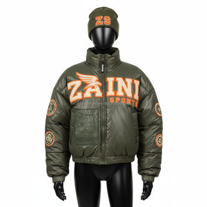 Chaqueta acolchada de nailon para mujer, diseño verde oliva, logotipo personalizado, parche bordado, estilo informal, prendas de vestir exteriores de invierno, chaqueta acolchada para mujer - Product Image 1