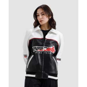 Blouson de motard en cuir véritable de vachette automne, taille XS, réversible, zippé, style sportif, patchwork, avec doublure en fausse fourrure et aspect peau de mouton - Product Image 3