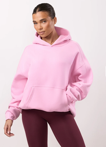 Ensemble deux pièces pour femme, sweat à capuche long en polaire rose surdimensionné avec leggings marron foncé à l'avant, pour la salle de sport, le yoga, les voyages, les vêtements décontractés d'hiver - Product Image 2