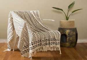 Jeté en coton imprimé à la main, écologique, de luxe, 50x70 pouces, toutes saisons, pour canapé, lit et décoration de la maison - Product Image 6