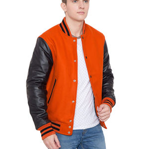 Chaqueta Universitaria de Cuero Auténtico con Parches Personalizados, Mangas Bordadas con Logotipo, Chaqueta Varsity de Moda para Hombre - Product Image 1