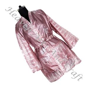 KS013, Kimono bohemio de seda Vintage, Kimono corto bohemio gitano reciclado, Sari de seda Vintage, Kimono Sari, batas cortas, ropa de dormir para mujer - Product Image 5