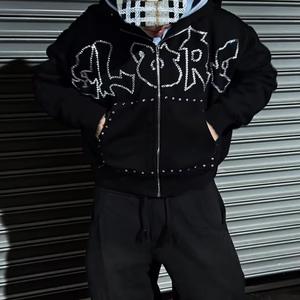 เสื้อฮู้ดแบบมีซิปของผู้ชายผ้าฝ้ายบ็อกซี่แบบลำลอง400กรัมขนาดพิเศษ - Product Image 5