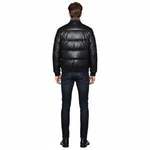 Veste en cuir pour homme, mode, hiver, chaleur, cuir de vache, fermeture éclair, légère |   Blouson bomber matelassé noir Blackline Co - Product Image 2