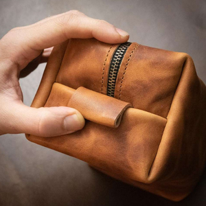 Handmade Brown Genuine Leather Toiletry Bag Personalized Men Travel <b>Kit</b> Custom Logo Groomsmen Gift Classic Cosmetic <b>Makeup</b> Bag - Product Image 5