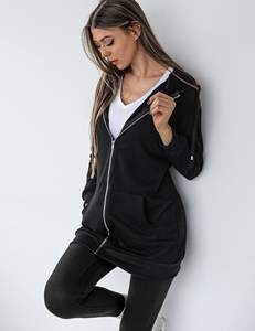 Chaqueta con capucha larga y cremallera completa para mujer de talla grande, abrigo informal con capucha, ropa de calle, sudadera, prendas de vestir exteriores con bolsillos delanteros - Product Image 2