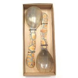 2024Best-Selling Outils à salade en corne véritable Cuillère à salade de style animal de haute qualité avec long manche Corne polie Serveur à salade de cuisine - Product Image 5