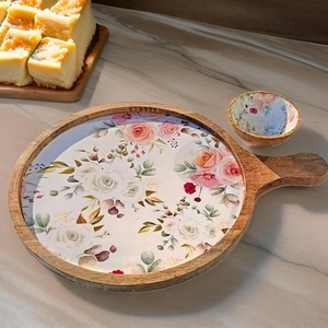 Charmante Rose Bois Plateau De Service Apéritif Snack Plateau Cuisine Décor Pendaison De Crémaillère Cadeau Fabriqué À La Main Floral Jardin Art - Product Image 1