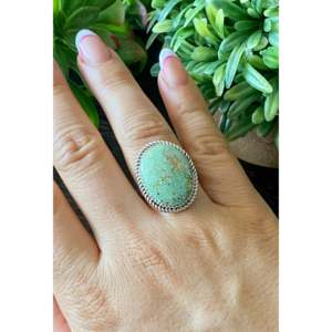 Reda Galvan Sonoran Mountain Turquoise & <b>Emerald</b> Cut Sterling <b>Silver</b> <b>Ring</b> Handmade Bezel Setting Everyday Wear Size 8.75 - Product Image 2