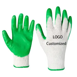 批发绿色乳胶工作手套建筑花园工业官厅来样定做棉橡胶涂层坚固安全手套