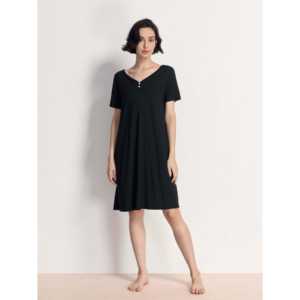 Custom Bamboo Women Summer Nightgown Spandex V-Neck <b>Lounge</b> <b>Dress</b> Bamboo Lace Trim Soft Floral Pattern Knee-Length Short-Sleeved - Product Image 4