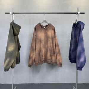 Sudadera con capucha de lavado ácido con bolsillos desgastados personalizados, sudaderas con capucha y sudaderas de talla grande para hombre, Sudadera con capucha de peso pesado con hombros caídos para hombre - Product Image 1