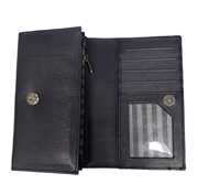 Dompet Kulit Unisex Perlindungan RFID Kompartemen Kartu Kredit Panjang Kantong Ritsleting Uang Kertas Gaya Vintage Kulit Asli