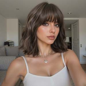 Perruque Synthétique DWY Mignonne, Courte et Droite, Effet Bob avec Frange, Fibre Haute Température, Longueur Étirée 14 Pouces, Très Transparente - Product Image 1