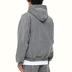 Sweats à capuche pour hommes 100% coton avec logo personnalisé, avec épaules tombantes, sweat à capuche à double fermeture éclair, pull oversize, sweat à capuche pour hommes lourds - Product Image 3