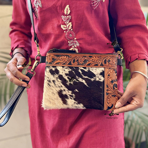 Bolso de piel de vaca con estampado occidental, bolso de mano tallado a mano, borla de cuero bohemio, gran oferta, Bolso de piel para mujer - Product Image 1