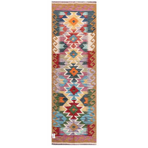 Alfombra Kilim de Maimana, Afganistán, 203 x 65 cm, Alfombra Tradicional Afgana - Product Image 1