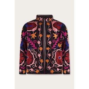 Black <b>Leather</b> <b>Jacket</b> for Ladies Reversible Embroidered Suzani Floral Pink Floral Stand Quilted Bomber <b>Winter</b> Coat Autumn - Product Image 1