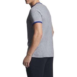 Gris avec garniture bleue sonnerie t-shirt vêtements pour hommes grande taille personnalisé coupe ajustée 100% coton col rond manches courtes t-shirt décontracté - Product Image 3