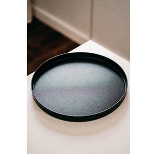 <b>Decorative</b> Metal Tray Black Color Modern Design <b>for</b> Wedding Sweets Serving Metal Handicraft with Flawless Glossy Finish - Product Image 1