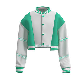 Veste universitaire courte en laine/nylon personnalisée pour femmes, uniforme d'équipe personnalisé, décontractée, unie, baseball, automne, polaire brute - Product Image 4