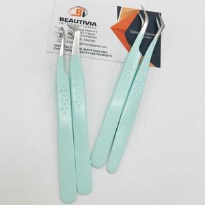 Professional <b>Mint</b>-Colored Stainless Steel Eyelash Extension Tweezers Custom Engraved Logo Star Printed Pointed Tip Sustainable - Product Image 3
