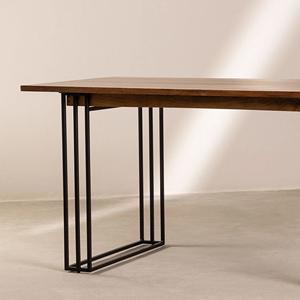 Mesa de comedor rectangular de exterior madera de teca natural con patas de aluminio-Mischa - Product Image 3