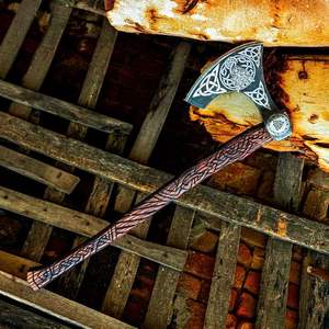 Hacha Vikinga Hecha a Mano de Acero con Alto Contenido de Carbono con Mango de Madera y Funda Fina, Hachas Hechas a Mano, Hacha de Campamento, Grado Industrial - Product Image 3