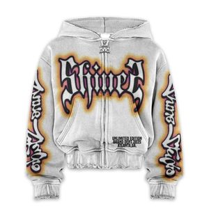 100% algodón francés Terry ácido lavado de gran tamaño Unisex Zip up Hoodie ropa de calle de moda para invierno con logotipo impreso personalizado - Product Image 2