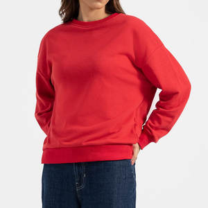Women's <b>Red</b> O-Neck Autumn Winter Warm Fleece 100% Cotton Sweatshirt with Badge-Casual Street Wear - Product Image 5