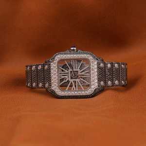 Reloj Analógico de Edición Limitada Premium con Correa de Cuero y Acero Inoxidable Negro de Dos Tonos, Diamante Moissanita, Esqueleto, Totalmente Automático - Product Image 1