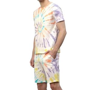 Conjunto personalizado de verano para hombre Logo impreso 100% algodón secado rápido transpirable media manga ligero cuatro vías elástico Tie Dye diseño - Product Image 2