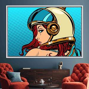 Impresión en Lienzo de Mujer Astronauta de Estilo Pop Art: Decoración de Pared Moderna y Vibrante, Lienzo con Marco Blanco - Product Image 1