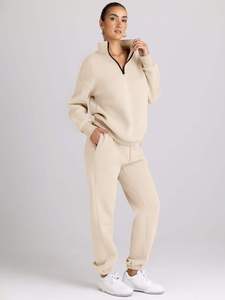 Ensemble deux pièces décontracté pour femme, grande taille, en polyester, demi-zip, vintage, de haute qualité, respirant, personnalisable, pour l'hiver - Product Image 3