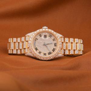 นาฬิกาเพชรโมอิสทำมือหมุนกระจกหมุนอัตโนมัติหน้าปัดกระจกหน้าต่างแบบแอนะล็อกสไตล์ฮิปฮอป - Product Image 1