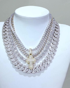 Moissanite diamante Aleación de plata esterlina Cool Trendy Cuban Tennis Cross religioso Hip Hop Iced out Bling colgante último collar - Product Image 1