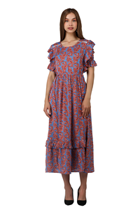 À la mode imprimé fleuri Maxi femmes à la main été fête Style crêpe fluide décontracté manches courtes à volants taille élastique a-ligne rapide - Product Image 3