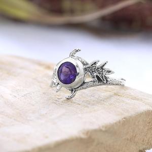 Bague feuille d'améthyste Bague en argent sterling 925 texturé Bague en pierre violette Cadeau pour femme - Product Image 1