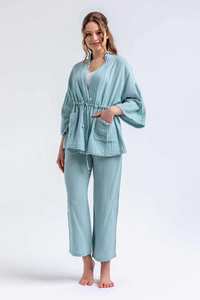 Open Front Crinkle Cotton Kimono Robe Drawstring Boho <b>Cardigan</b> Regular Fit Summer Layer Pleated Daily Wear Short Solid Washed - Product Image 5