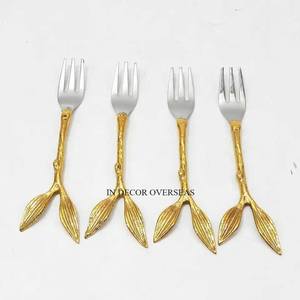 Las manijas de diseñador de hojas chapadas en oro de alta calidad más exigentes para cucharas pulidas plateadas, cubiertos, juego de cubiertos, suministros - Product Image 6