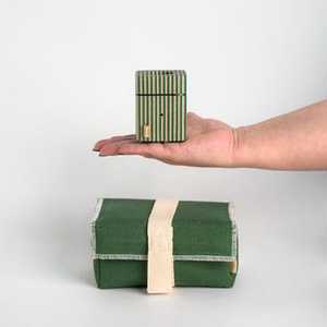 Pristine <b>White</b> Painted Wooden Square Incense Burner <b>Wrapped</b> In Decorative Green Cotton Thread Minimalist Interior Design - Product Image 4