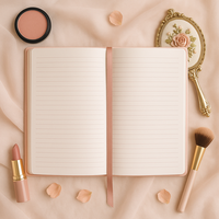 LABON Carnet A5 en tissu rose blush, journal élégant avec nœud en satin, décoration perlée et motif gaufré pour cadeau de mariage